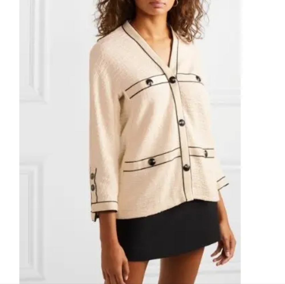Maje Voppy Cream White Cotton Tweed Cardigan